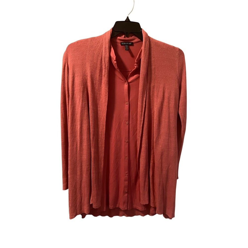 Eileen Fisher Organic Linen Cotton Long Cardigan Set Size S Peach Pink